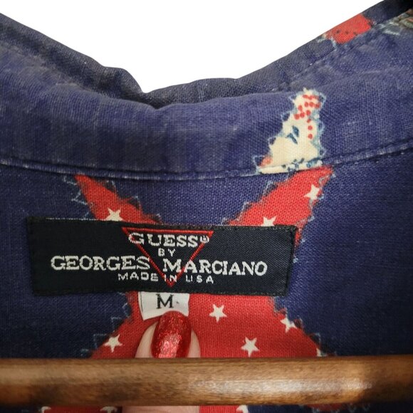 Vintage Guess By Georges Marciano Star Patch Shirt Mens Size M Preppy 80s - Picture 3 of 9